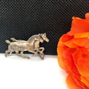 Two Running Horses Pin Brooch Silver Hand-Crafted